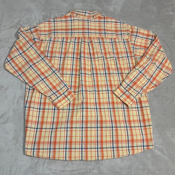 LL Bean OCBD Long Sleeve Shirt Mens Large Plaid Orange Yellow Blue Outdoor PB47 - Picture 8 of 8